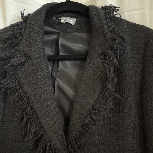 Serena Kay Paris Black Tweed Fringe Blazer | French Bouclé Jacket | Size 36/4-6 - Picture 4 of 11
